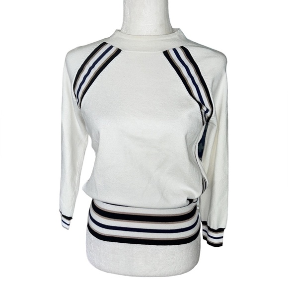 Karen Millen Ivory Placement Stripe Crop Sweater Jumper - L - Picture 15 of 15